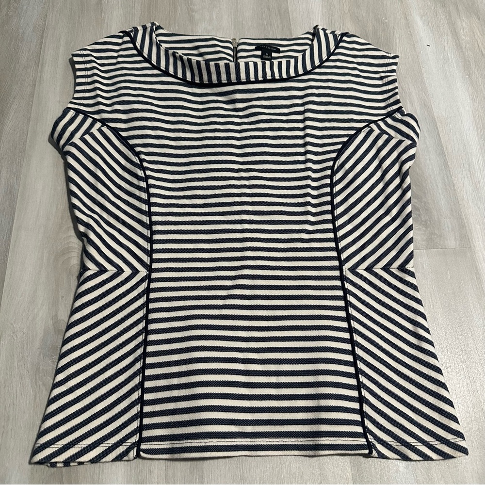 Ann Taylor Blue Cream Striped Cap Sleeve Heavy Knit Top Sz M